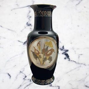Elegant Vintage Japanese Chokin Black and Gold Vase